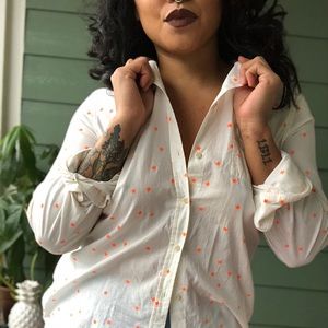 Long sleeved orange star powered button up!